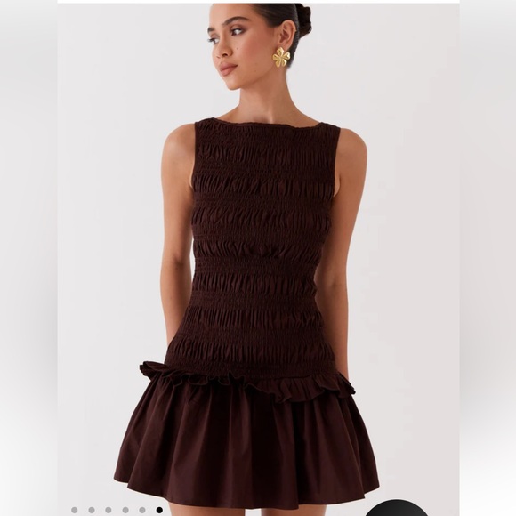 Peppermayo Dresses & Skirts - Peppermayo Exclusive - Garden Kisses Shirred Mini - Chocolate MSRP
$126.00 NWT